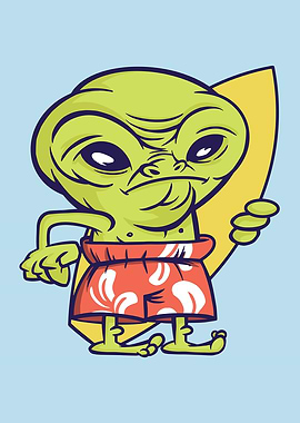 Cool Alien Hawaii Surfer