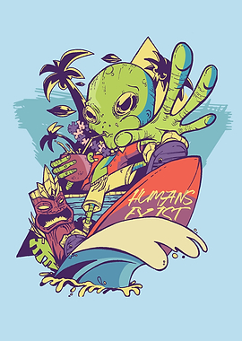 Cool Alien Hawaii Surfer