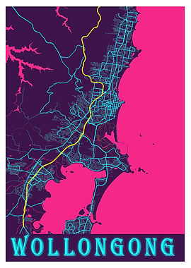 Wollongong Neon City Map
