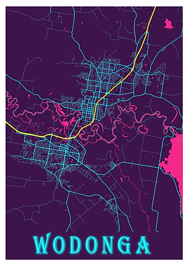 Wodonga Neon City Map