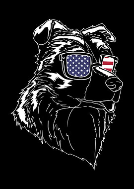 Border Collie Dog USA Flag