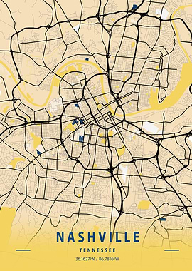 Nashville Yellow City Map