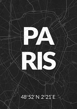 Paris Black Map Typography