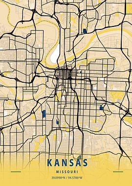 Kansas Yellow City Map