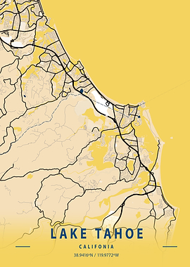 Lake Tahoe Yellow City Map