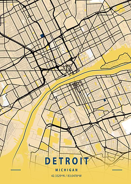 Detroit Yellow City Map