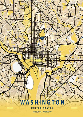 Washington Yellow City Map
