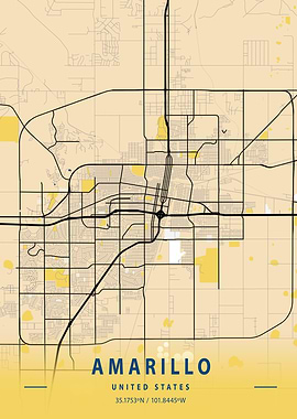 Amarillo Yellow City Map