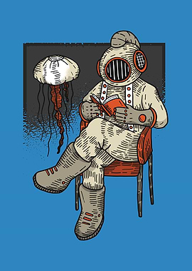 Retro Diver Reading a Book