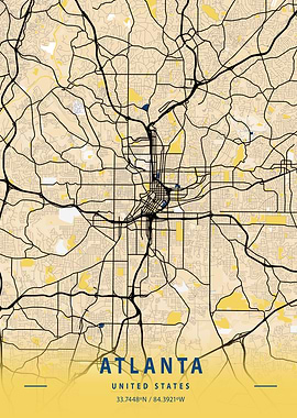 Atlanta Yellow City Map