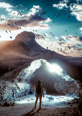 Mountain Cave and Blue Sky