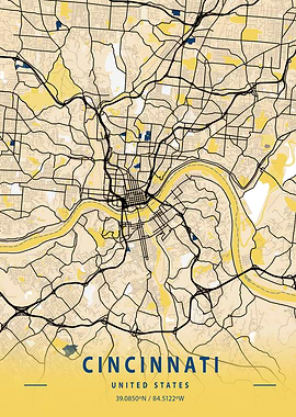 Cincinnati Yellow City Map