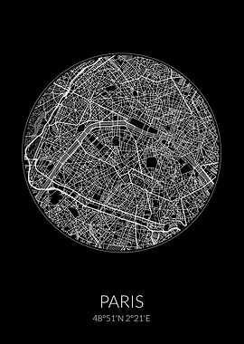 Paris City Map Black