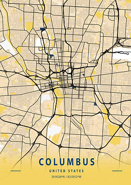 Columbus Yellow City Map