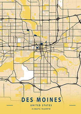 Des Moines Yellow City Map