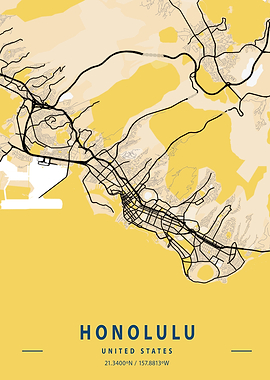 Honolulu Yellow City Map