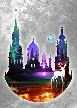 Wood Deer Castle Metal