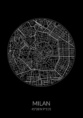 Milan City Map Black