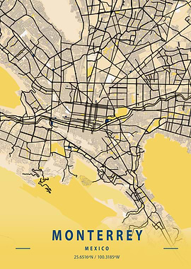 Monterrey Yellow City Map