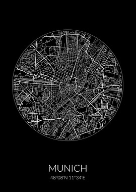 Munich City Map Black