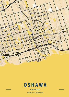 Oshawa Yellow City Map