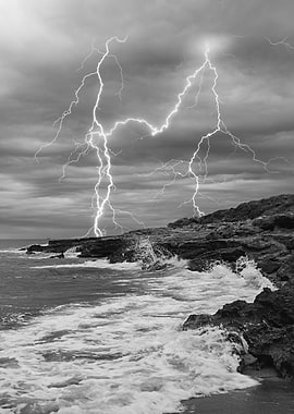 Storm sea coast rays sky
