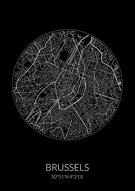 Brussels City Map Black