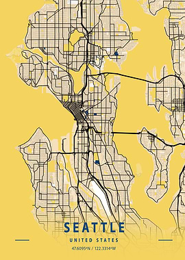 Seattle Yellow City Map