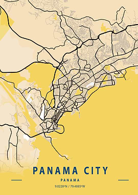 Panama City Yellow Map