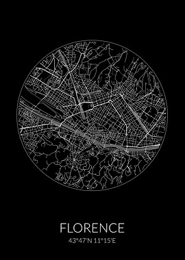 Florence City Map Black