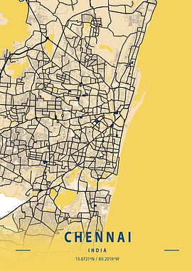 Chennai Yellow City Map