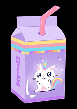 Neko Kawaii Cat on Milk