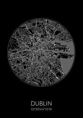Dublin City Map Black