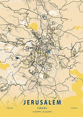 Jerusalem Yellow City Map