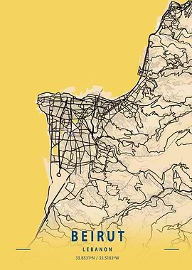 Beirut Yellow City Map