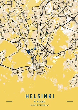 Helsinki Yellow City Map
