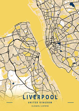 Liverpool Yellow City Map