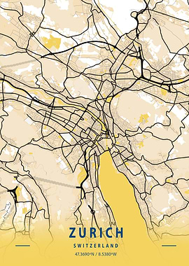 Zurich Yellow City Map