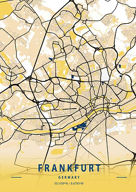 Frankfurt Yellow City Map