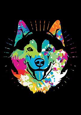 Husky Colorful Dog Face