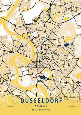Dusseldorf Yellow City Map