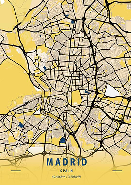Madrid Yellow City Map