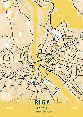 Riga Yellow City Map