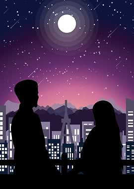 Romantic silhouette couple