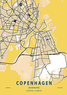 Copenhagen Yellow City Map
