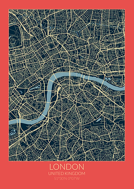 London Map Red Blue