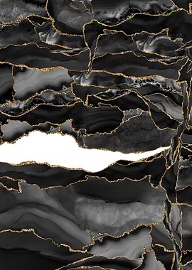 Black Gold Glitter Agate