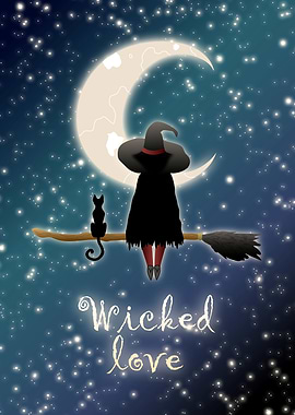 Whitch black cat and Moon