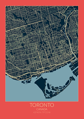 Toronto Map Red Blue