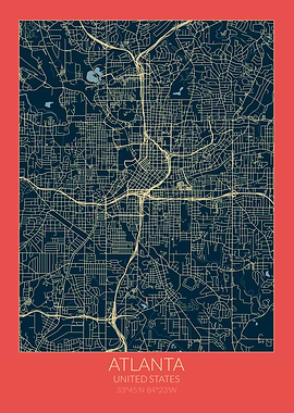 Atlanta Map Red Blue USA